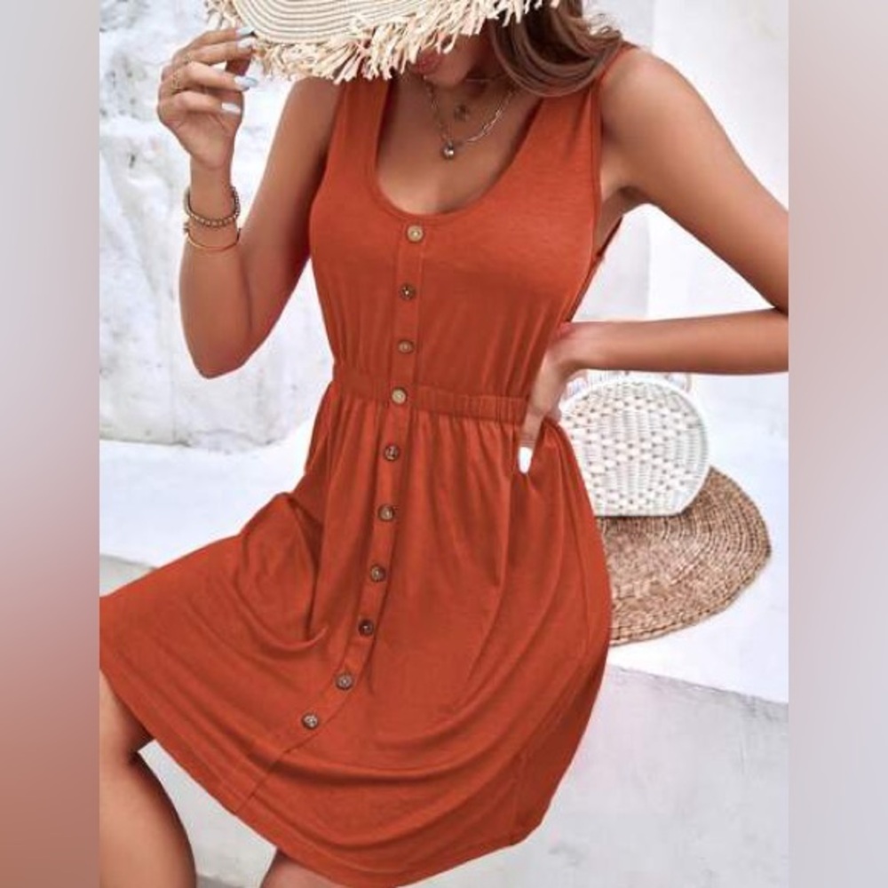 SHEIN Sleeveless Button-Down Pumpkin Spice Mini Dress Size Medium